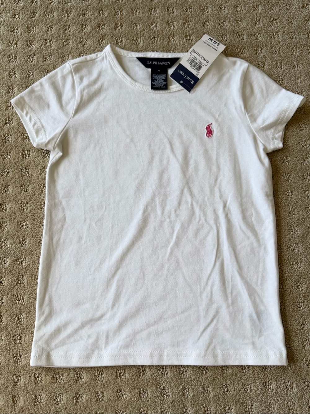 NWT Ralph Lauren Girls' White Logo Tee, Size 5